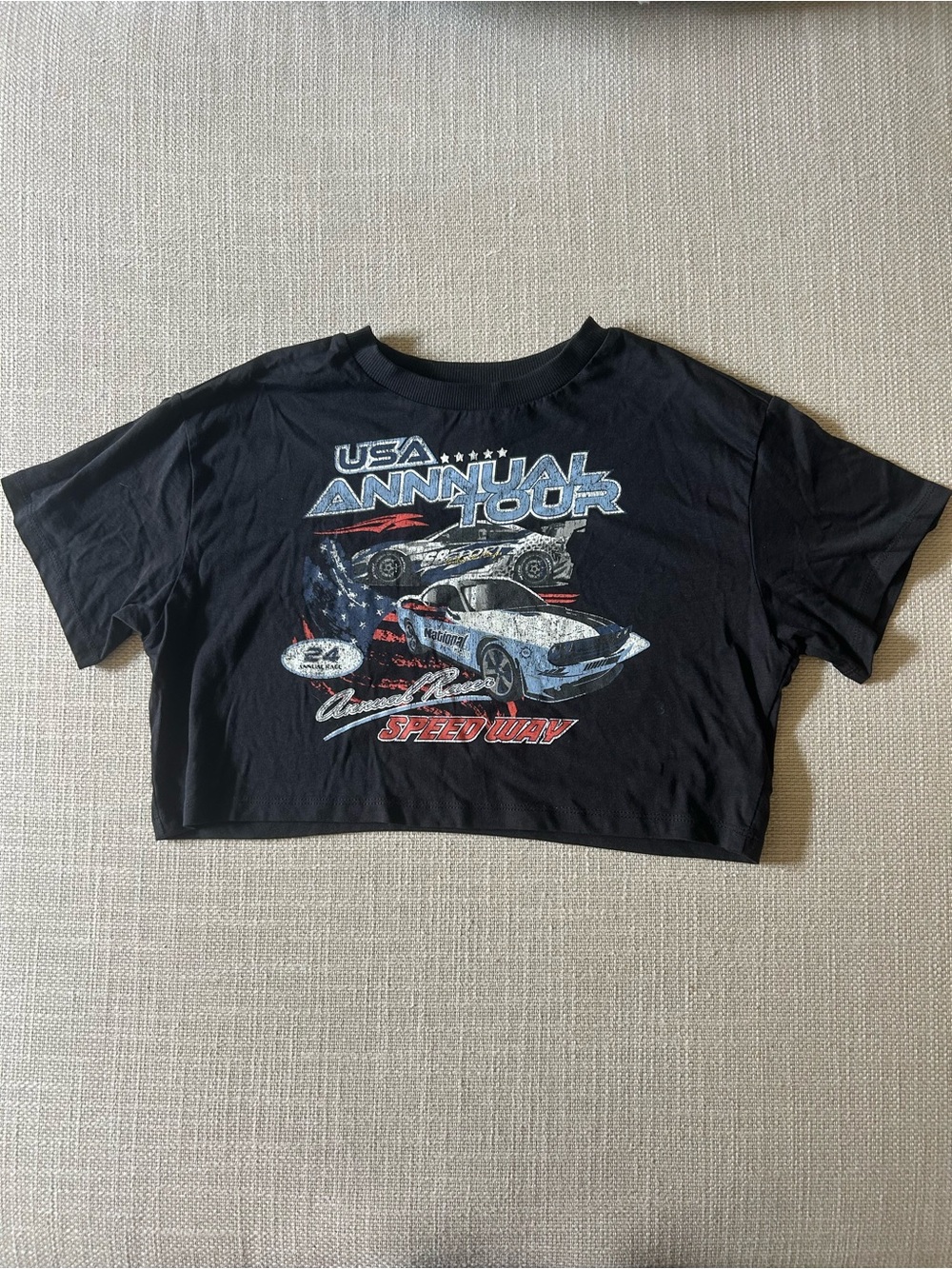 Black Graphic Race Crop Top T-Shirt